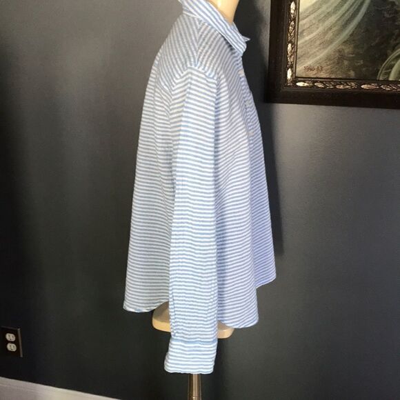 J. Crew blue/white crinkle cotton popover top, S - Picture 3 of 5
